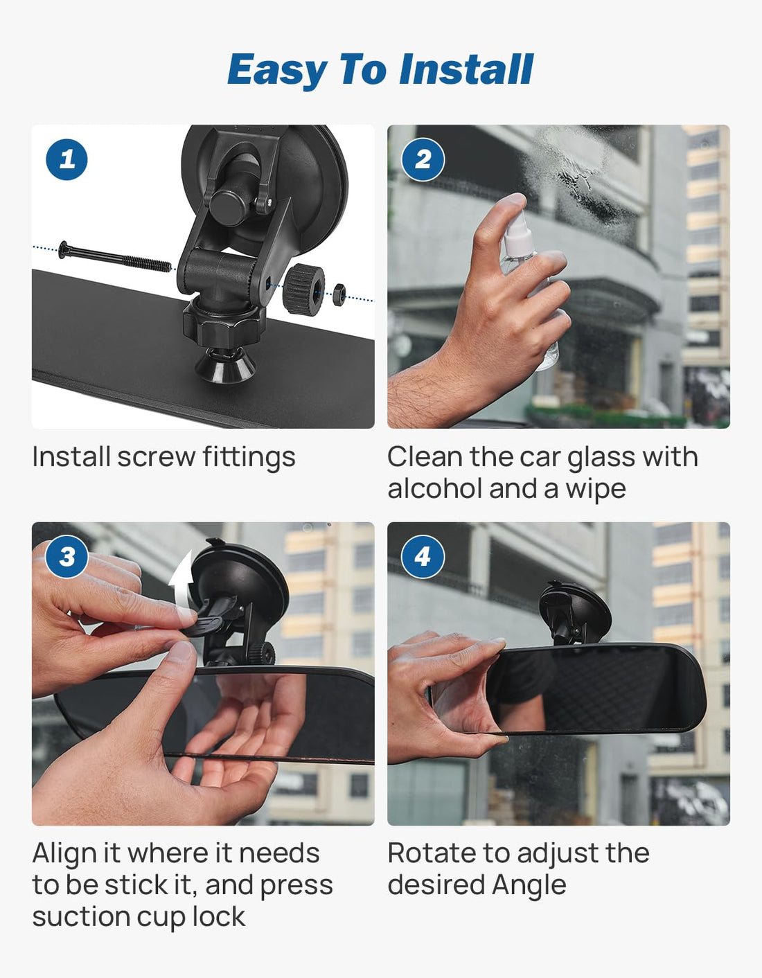JOYTUTUS Rear View Mirror With Adjustable Suction Cup, Universal HD Thickened Wide Angle Mirror