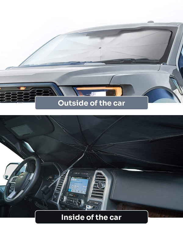 Windshield Sun Shade Umbrella Compatible with F150, for Full-Size Pickup Truck, 360° Rotation Bendable Shaft Foldable(61''x 30'')