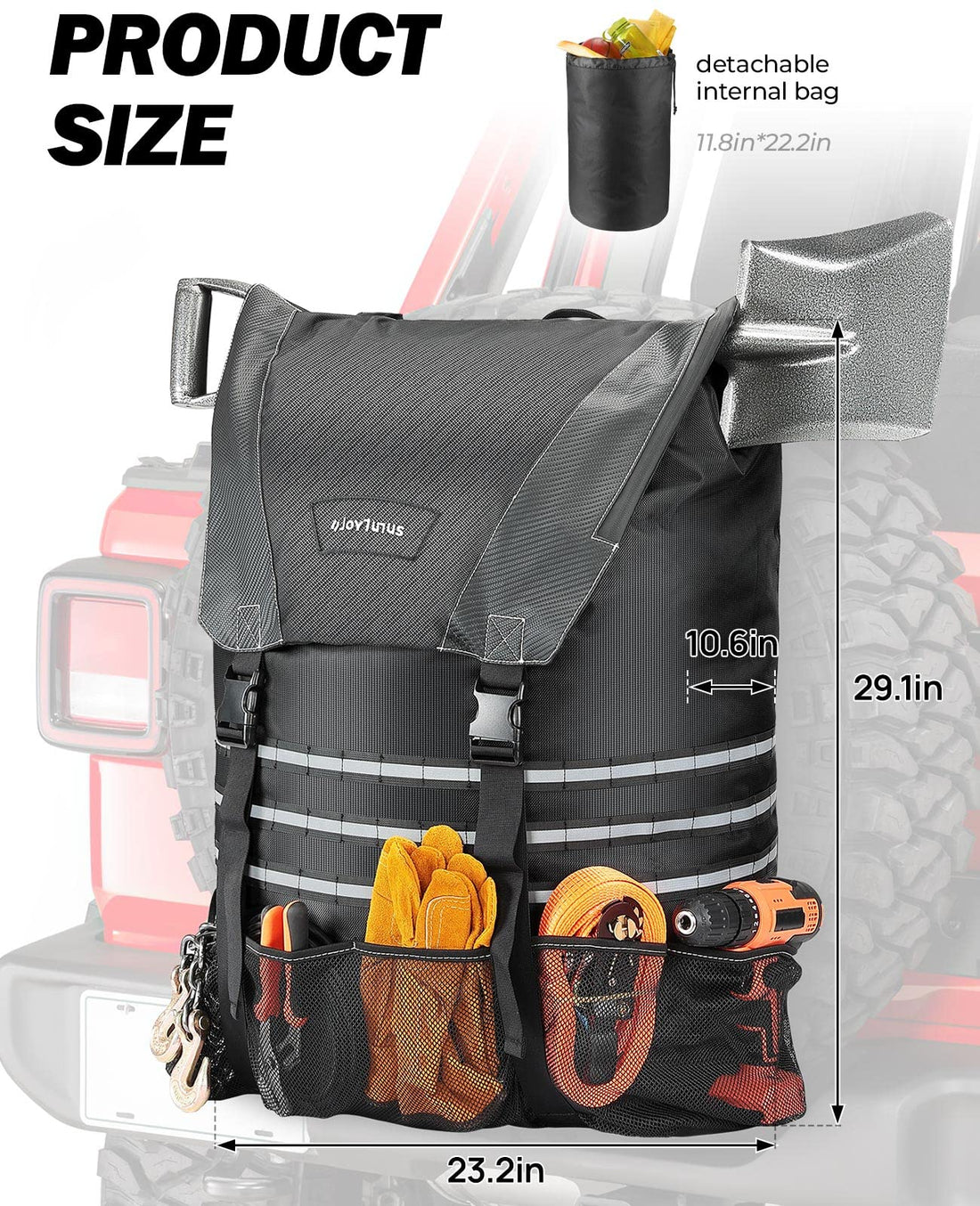 Upgraded Fits 40" Tire 31 Gallons Overland Series Larger Capacity Cargo Spare Tire Storage Bag for 4x4 Off-Road Camping Recovery Gear Firewood for Wrangler JK JKU JL