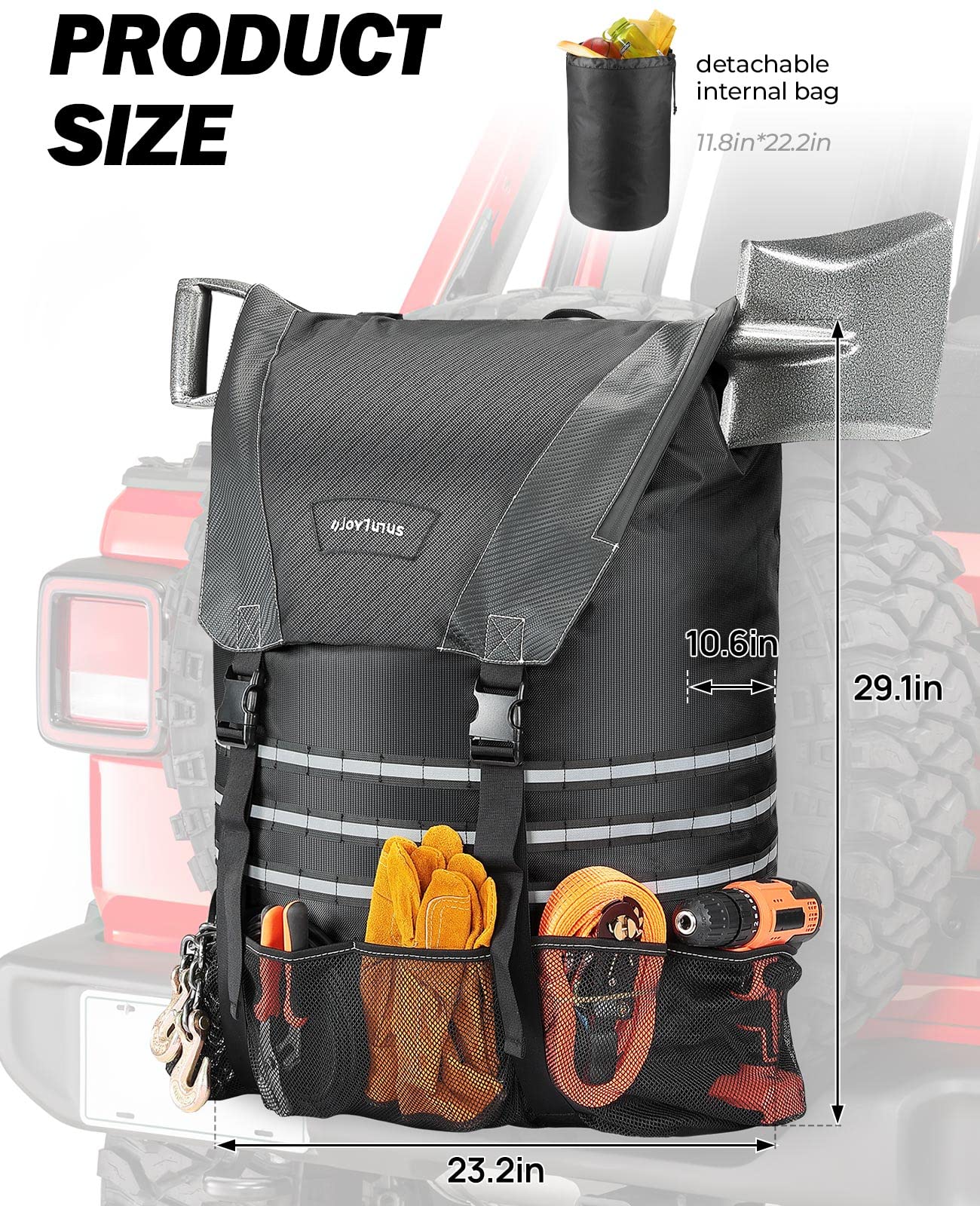 Upgraded Fits 40" Tire 31 Gallons Overland Series Larger Capacity Cargo Spare Tire Storage Bag for 4x4 Off-Road Camping Recovery Gear Firewood for Wrangler JK JKU JL