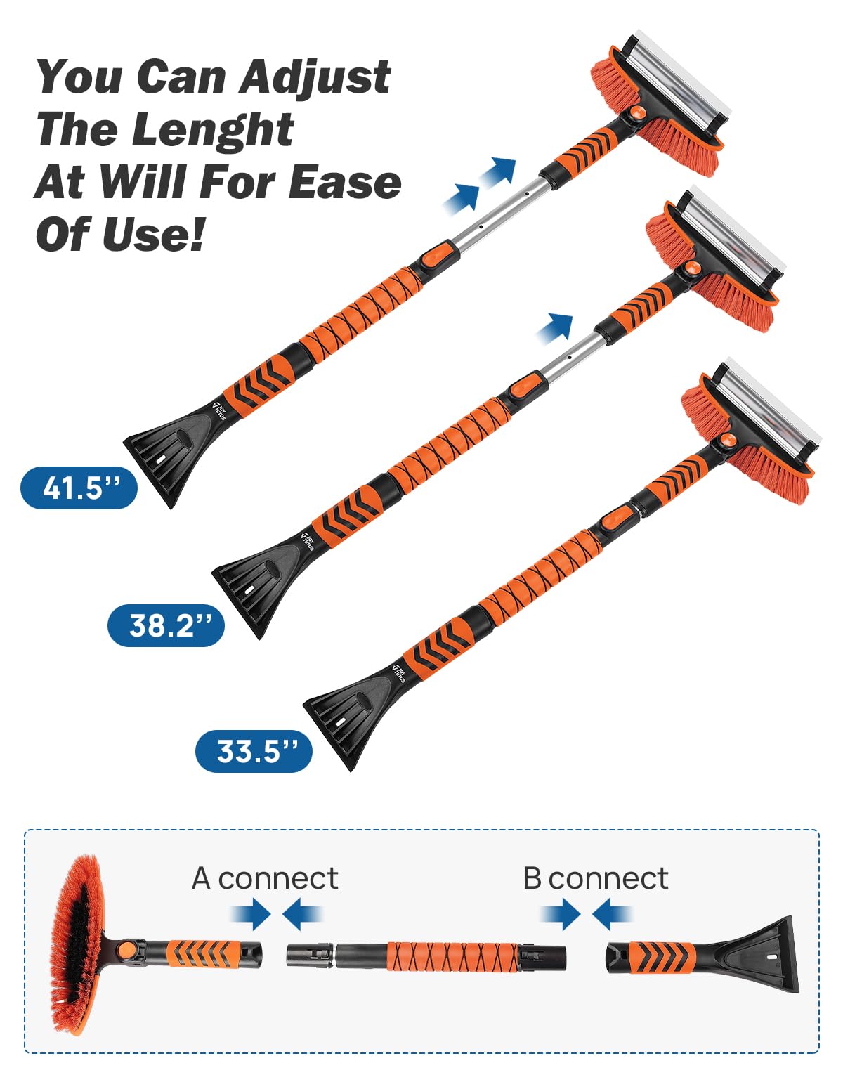 41.5″ Extendable Snow Brush and Ice Scraper, 270° Pivoting Snow Scraper Brush for Car Windshield