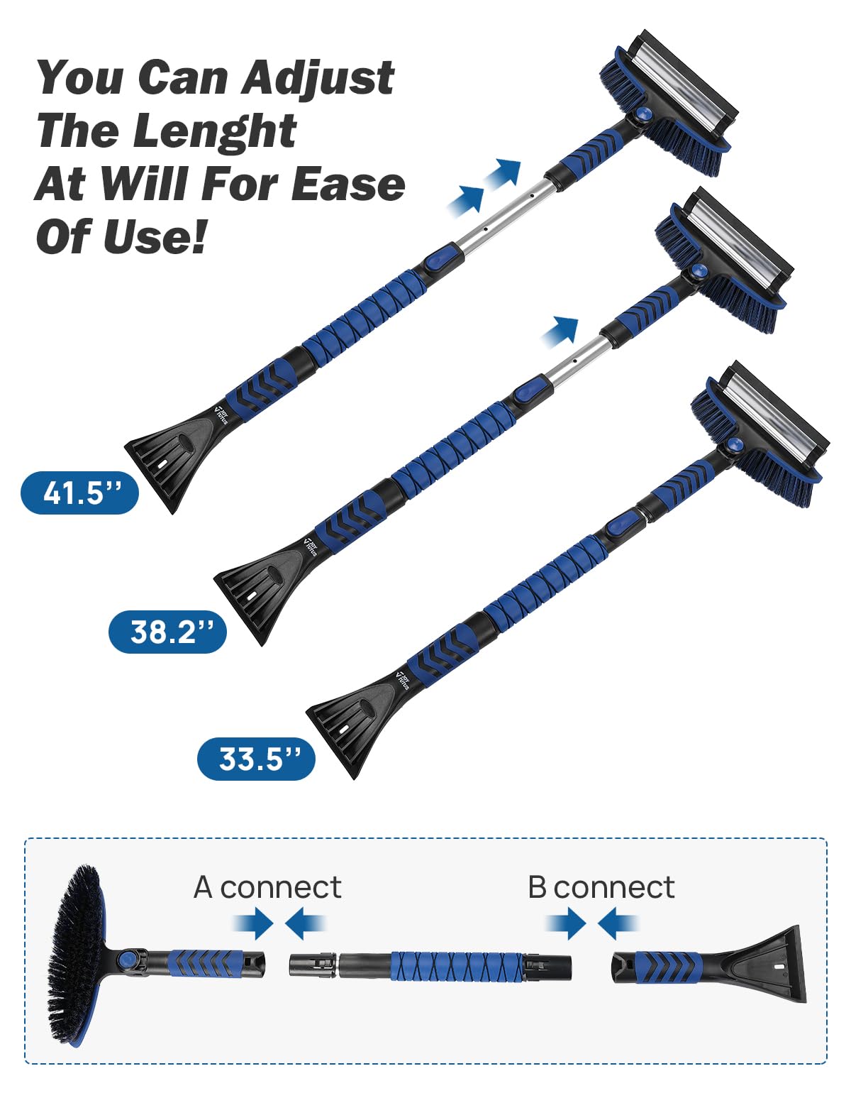 41.5″ Extendable Snow Brush and Ice Scraper, 270° Pivoting