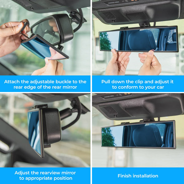 Rear View Mirror, Universal 11.81 Inch Panoramic Convex Interior Clip-on Wide Angle Mirror-Blue
