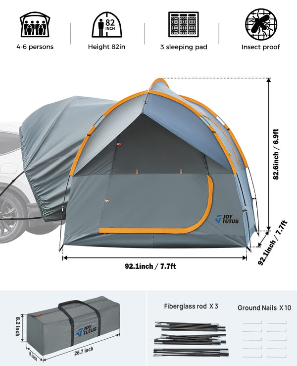SUV Tent for Camping for 6-8 Person,Camping Outdoor Travel Preferred, 7.7' W x 7.7' L x 6.9' H-Orange
