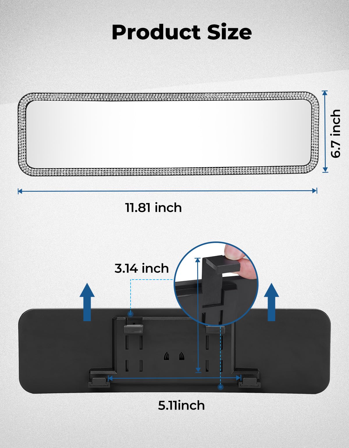 Bling Car Rear View Mirror, Universal 11.81 Inch Panoramic Rearview Mirror Accessories