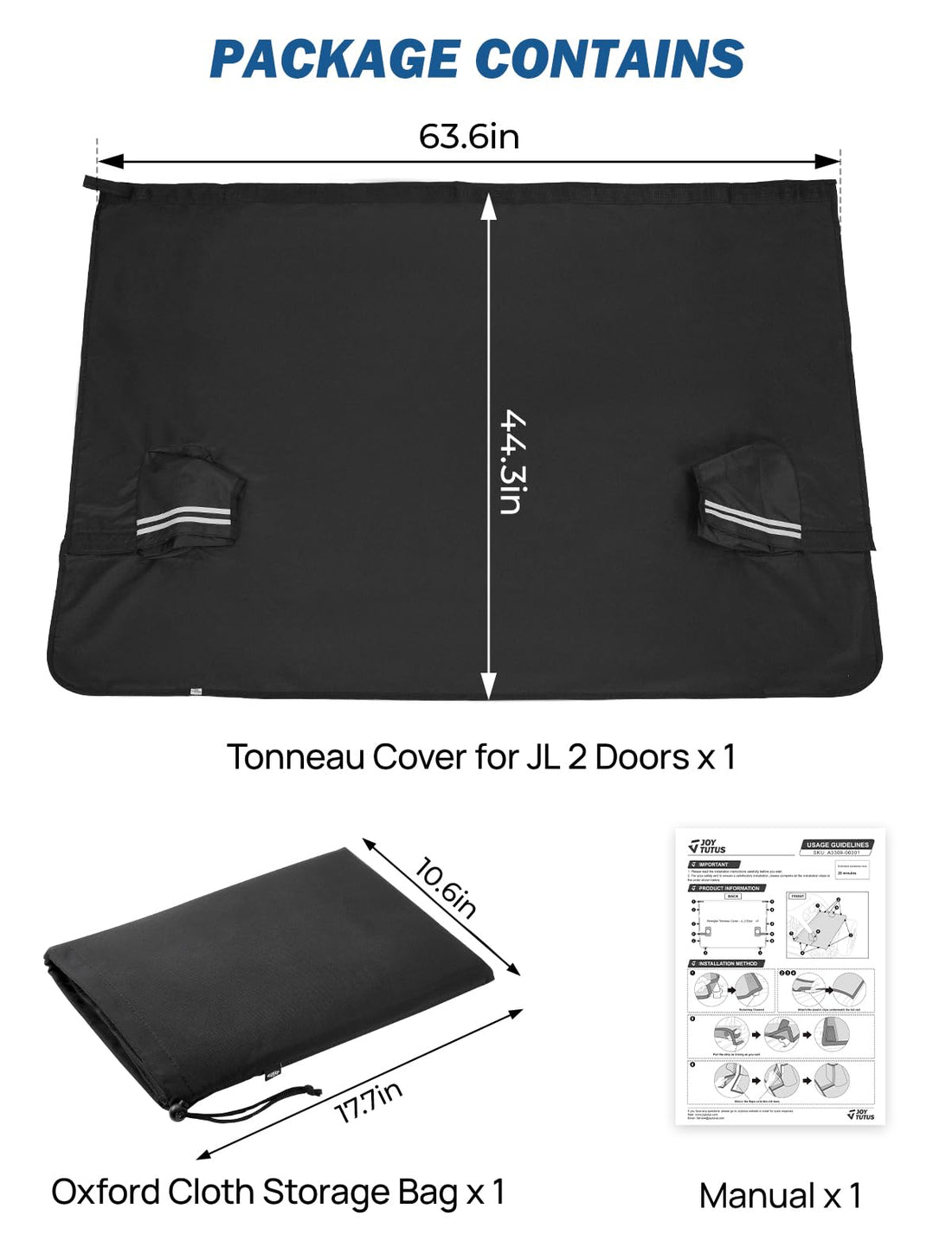 JOYTUTUS Tonneau Cover Fit for Wrangler JL 2 Doors, JL Trunk Cargo Cover Tailgate Cover