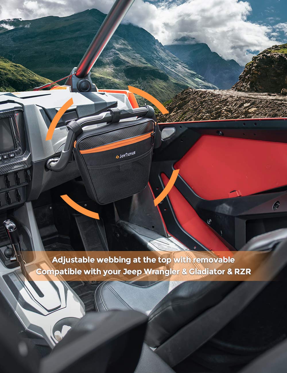 JOYTUTUS Passenger Grab Handle Storage Bag, Fit for Wrangler CJ YJ TJ JK JL 1965-2023 & JT Gladiator 2020-2023 UTV