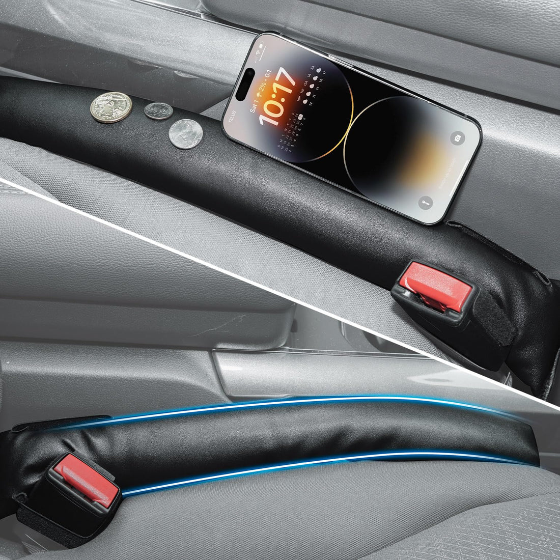 Car Seat Gap Filler Organizer 2 Pcs Short, PU Leather Waterproof Universal for Car SUV Truck for Cellphone