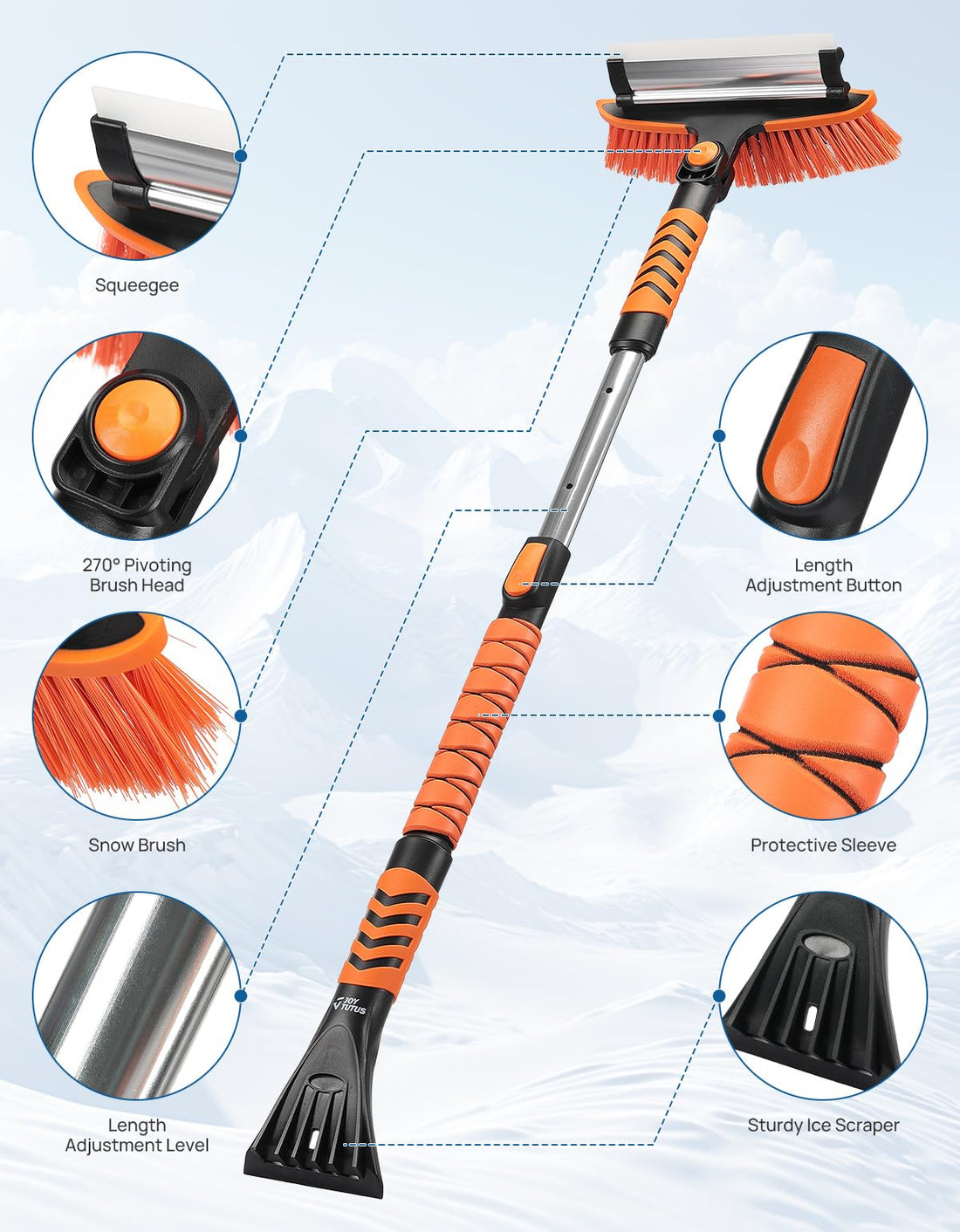 41.5″ Extendable Snow Brush and Ice Scraper, 270° Pivoting Snow Scraper Brush for Car Windshield