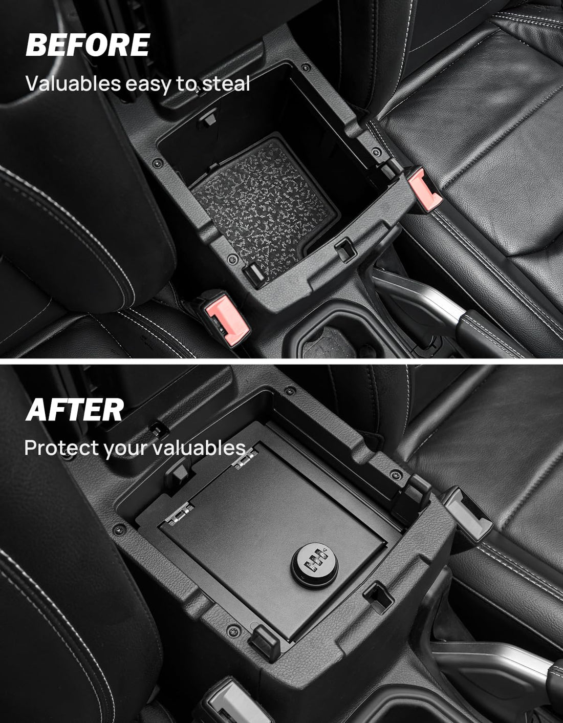 Center Console Lock Box for 2018-2023 Wrangler JL Gladiator JT,  with 3 Digit Combo Password