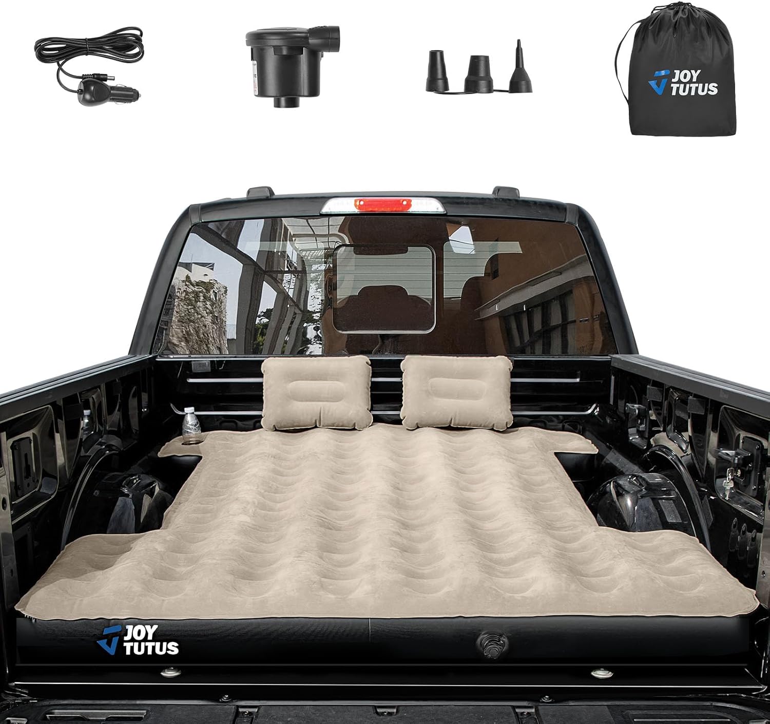 5.5–6.7ft Truck Bed Air Mattress, Inflatable Camping Mattress, Camel and Black